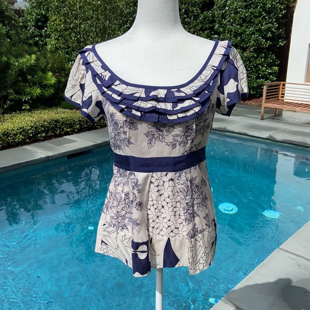 Baraschi Silk & Cotton Short Sleeve Top in Size 4